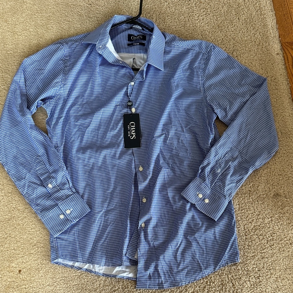 Chaps Men's Blue Gingham Dress Shirt